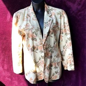 Ann Taylor linen blazer & pleat skirt roses 12 / 14